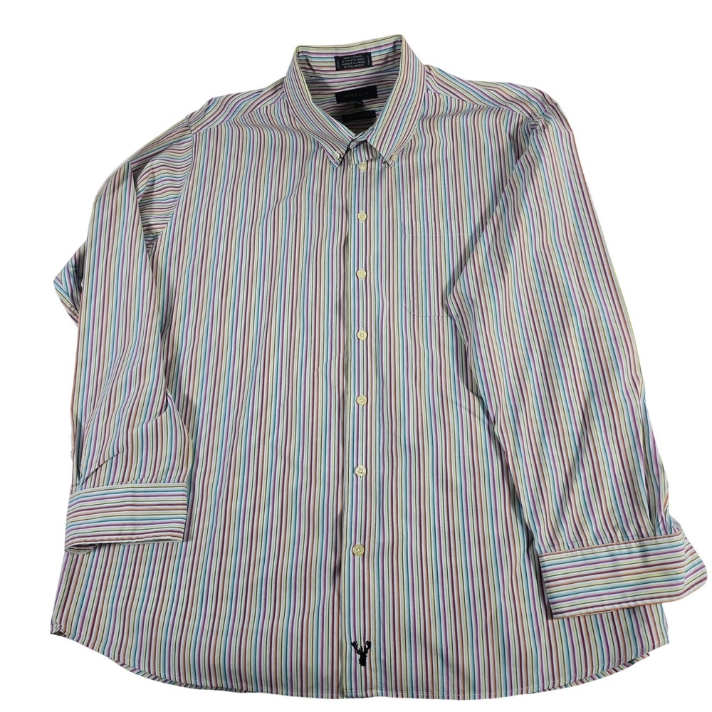 VIYELLA Mens XL Classic Fit Button Down Striped Long‎ Sleeve Shirt Deer Logo
